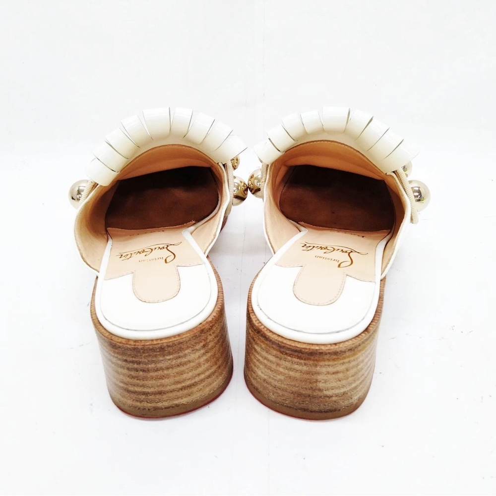 Christian Louboutin Octavian Studded Fringed Patent-Leather Mules White 35 - Picture 3 of 9